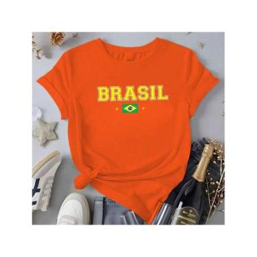 Imagem de Camiseta Feminina Casual Brasil Bandeira Copa 2026 Manga Curta em Algo