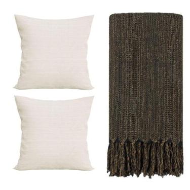 Imagem de Kit 2 Capas de Almofada Rústica 42x42cm + 1 Manta De Sofá Marrom - Dic