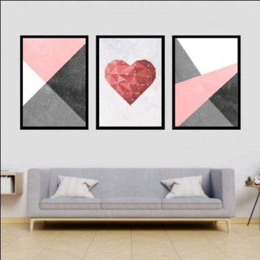 Imagem de Kit 3 Quadros Decorativos Coração Geométrico