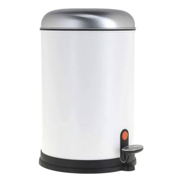 Imagem de Lixeira De Piso Metal Branca Com Tampa Inox Com Pedal - 12l Branca Inox