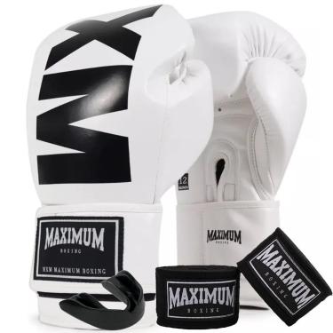 Imagem de Kit Luva De Boxe Muay Thai MXM Branco e Preto + Bandagem 3m + Protetor Bucal - Maximum...