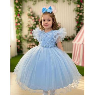Imagem de Vestido Azul Bebe Menina Bonita Angelie Daminhas Florista Luxo Festa, 