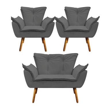 Imagem de Kit Namoradeira e 2 Poltronas Opala Corino Pé Palito D´rossi