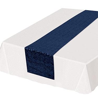 Imagem de Beistle Corredor de mesa com lantejoulas brilhantes para recepção de casamento de aniversário, chá de bebê, utensílios de mesa de eventos de festa, 28,5 x 190,5 cm, azul marinho