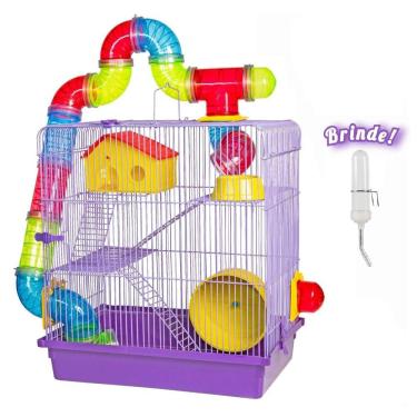 Imagem de Gaiola Hamster Roedores 3 Andares Tubo Super Luxo Lilás