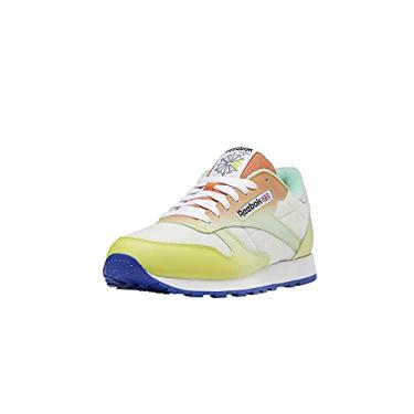 Imagem de Reebok Tênis de couro clássico masculino, Giz/Amarelo Ácido/Cobalto Brilhante, 4