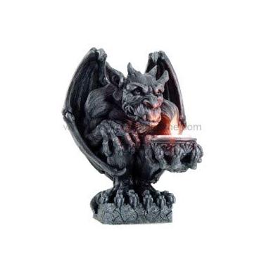 Imagem de Porta-vela de resina fundida a frio com estatueta de gárgula PTC de 21,5 cm, cor cinza