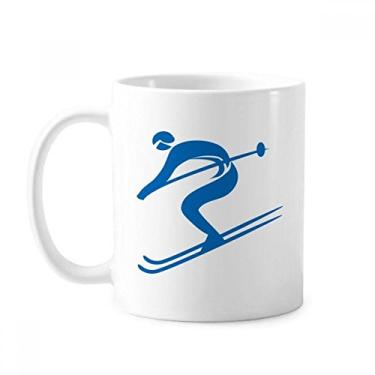 Imagem de Blue Skiing Winter Sport Outline Caneca Cerâmica Café Porcelana Utensílios de Mesa