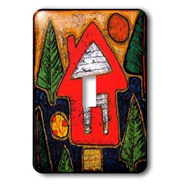 Imagem de 3dRose lsp_21209_1 Interruptor de interruptor único colorido de árvore de arte folclórica da casa vermelha