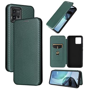 Imagem de Capas de telefone de fibra de carbono de luxo compatíveis com Motorola Moto G72 G 72 4G capa de couro porta-cartões de visita clipe de carteira capa de telefone à prova de choque (verde, Moto G72 4G)