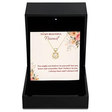 Imagem de SpreadPassion Colar de ouro com nó de coração, caixa de luxo Believe in Yourself Friend, joia de incentivo, presente para amigos, presentes de incentivo, ideias de presente de joias, para homens