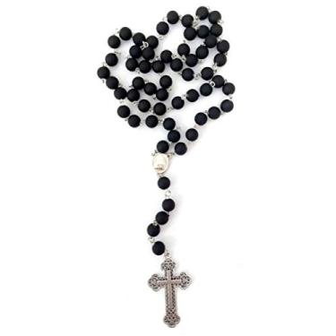 Imagem de Terço Dos Homens Preto Com Cruz Prata Envelhecida