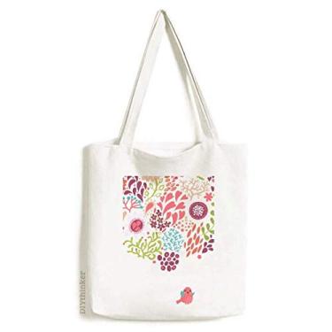 Imagem de Sacola de lona com flores de cor sólida, desenho, pássaros, sacola de compras, bolsa casual