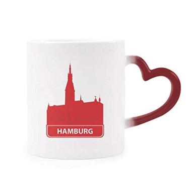 Imagem de Caneca sensível ao calor Hamburg Germany Red Landmark Caneca vermelha muda de cor