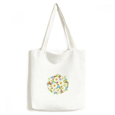 Imagem de Sacola de lona com estampa de folhas de crisântemo branco, bolsa de compras casual