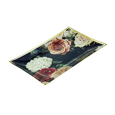 Imagem de BANDEJA DECORATIVA VIDRO FLORAL PRETA 15x22x2cm