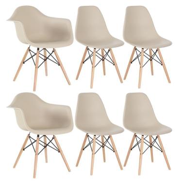 Imagem de Kit 2 Cadeiras Eames Daw Com Braços + 4 Cadeiras Eiffel Dsw Nude