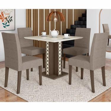 Imagem de Conjunto Sala de Jantar Mesa Quadrada Isis com Vidro 90cm 4 Cadeiras Josi Amêndoa/Off White