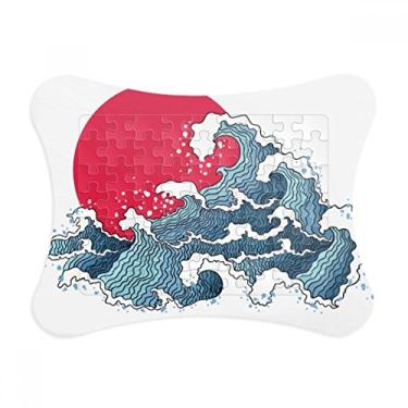 Imagem de Moldura de quebra-cabeça de aquarela do Mar Vermelho do Sol Japão, enfeite de jogo de quebra-cabeça