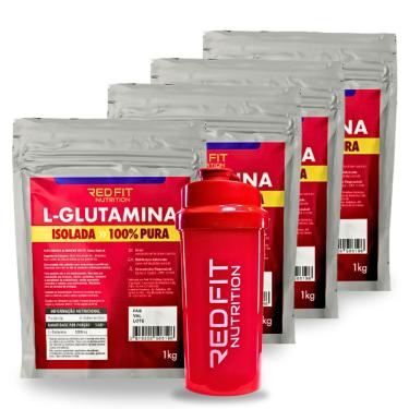 Imagem de Suplemento em Pó Red Fit Nutrition 100% Puro Importado c/ Laudo Red Fit Nutrition Kit L-Glutamina 1Kg ( 4 Unidades )