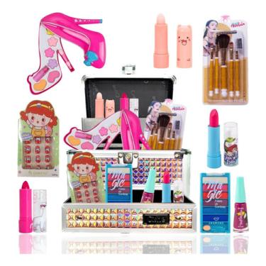 Imagem de Maleta Maquiagem Kit Infantil Batom Sombras Pincel Presente Maleta de Maquiagem Infantil Completa