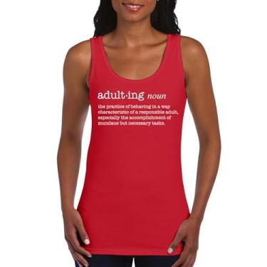 Imagem de Camiseta regata feminina com definição de adulto divertida Life is Hard Humor Responsabilidade parental 18th Birthday Gen X, Vermelho, M