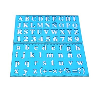 Imagem de Régua de desenho de plástico, alfabeto e número, modelo oco, estêncil, ferramenta de aprendizagem para crianças, estudantes, escola, material de escritório