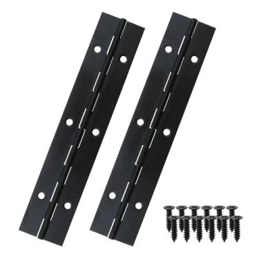 Imagem de MEETOOT 2 peças 15 x 2,5 cm dobradiça de piano de metal preta de aço inoxidável com parafuso adequado para caixa de ferramentas de armário de porta e caixa de madeira