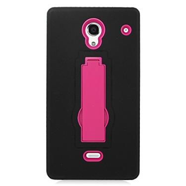 Imagem de Eagle Cell Sharp Aquos Crystal Hybrid Skin Case com suporte - Embalagem de varejo - Preto/Rosa choque