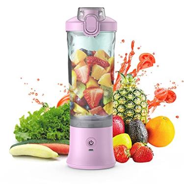 Imagem de Liquidificador pessoal portátil para shakes e vitaminas, espremedor de frutas de 600 ml com 6 lâminas, potência de 150 W, 2 modos, bateria embutida, misturador de frutas à prova d'água para