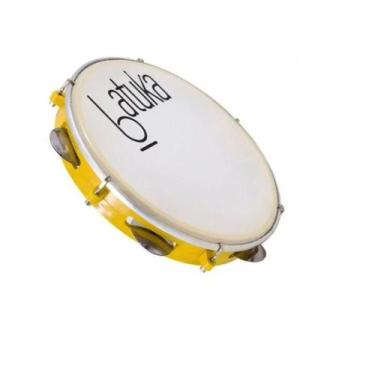 Imagem de Pandeiro Amarelo Luen 10 Pele Leitosa Batuka Abs Platinelas Inox