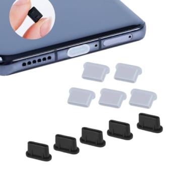 Imagem de Kit 10 Protetor de entrada USB C anti poeira Tampa proteção celular e notebook (5 Preto 5 Branco)