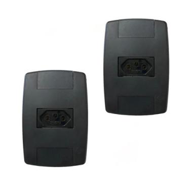Imagem de Kit 2 Tomada Elétrica Preta 2P+T 10A 250V Placa 4X2 Ilumi
