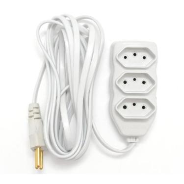 Imagem de Extensão Elétrica 5 Metros Bivolt 3 Tomadas Tripolar 10A Branca - Pris