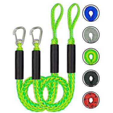 Imagem de 2 peças de linhas de doca de barco elástico com clipe de aço inoxidável 316 cordas de amarração acessórios de barco linha de ancoragem para barcos, para-lama, pontão, barco a motor (verde e amarelo, 3