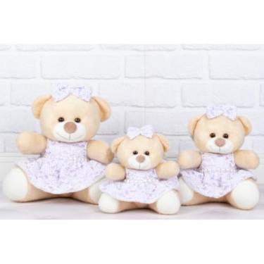 Imagem de TRIO DE URSOS DE PELUCIA - VESTIDO DE RENDA 15/18/22 CM, PARA DECORAÇÃO (LILAS)