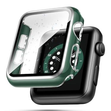 Imagem de top4cus Capa de 44 mm compatível com Apple Watch, com protetor de tela de vidro temperado integrado, capa de PC para iWatch séries 9/8/7/SE 2rd SE 6 5 4/3 2 para escolha (44 mm, verde + borda