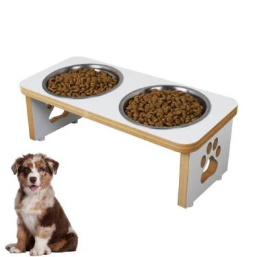 Imagem de Comedouro Pet Cachorro Elevado Duplo MDF Linha Basic - Branco - Madera