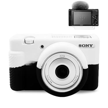 Imagem de Pocoukate Capa para câmera Vlog Sony ZV-1F, ZV-1 II/ZV-1M2, capa de silicone para câmera ZV1F, capa macia antiarranhões com protetor de tela ZV1 F - preto e branco