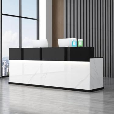 Imagem de Mesa de recepção com balcão, recepção de recepção grande, balcão de recepção de escritório com gavetas bloqueáveis, mesa de balcão de caixa de varejo em pé, branco T 1,62 cm x 60 cm x 99,8 cm