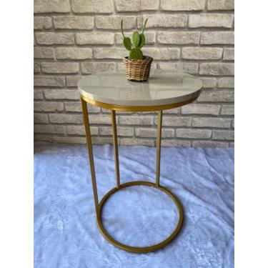Imagem de Mesa Lateral Kira De Ferro Com MDF Titanio - MESTRE MOVELEIRO, DOURADO