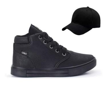 Imagem de Tenis Botinha Infantil Meninos Casual Cano Alto Confortavel + Bone - L