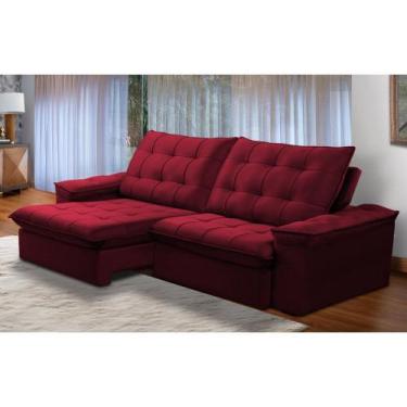 Imagem de Sofá Retrátil e Reclinável Alasca New 4 Lugares Veludo Bordô 230cm - F