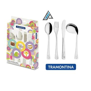 Imagem de Jogo de Talheres Infantil Tramontina Baby em Aço Inox Acabamento Brilho com Desenho em...