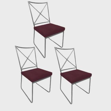 Imagem de Kit 03 Cadeiras Sala de Jantar Escritório Office Clark Industrial Ferro Cinza Suede Bordô - Ahz Móveis