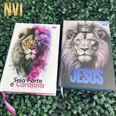 Imagem de Kit NVI Casal Cristão 2 Bíblias Evangélicas Leão Jesus Azul e Forte e 
