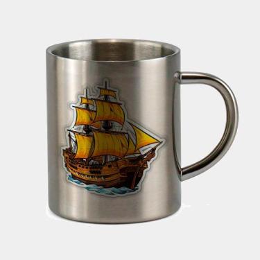 Imagem de Caneca de Inox Premium Prateada 400ml BARCO PIRATA AMARELO - Criatics