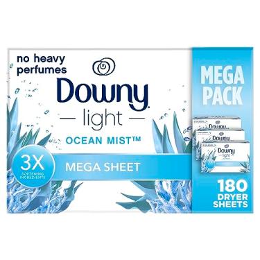 Imagem de Downy Folhas de secador Light Mega, Folhas de Secador de Amaciador de Tecidos, Ocean Mist, 180 Unidades
