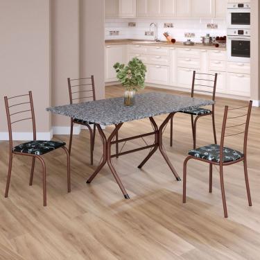 Imagem de Conjunto Sala De Jantar Mesa Retangular 120x75cm Tampo Granito Ocre 4 Cadeiras Rio Preto Floral - Marrom