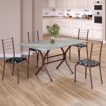 Imagem de Conjunto Sala De Jantar Mesa Retangular 120x75cm Tampo Granito Topázio 4 Cadeiras Rio Preto Floral - Marrom